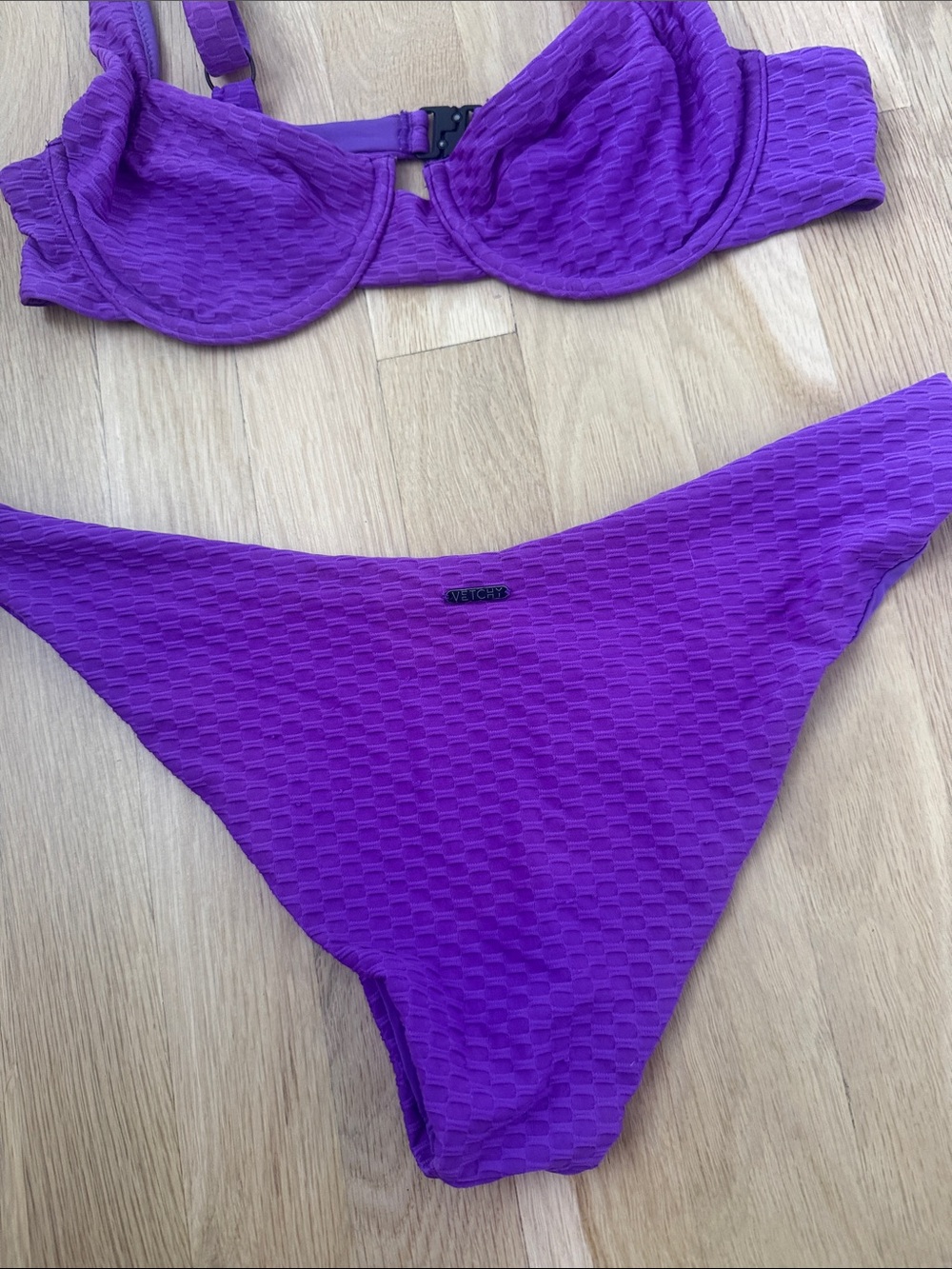 Textured Purple Underwire Bikini Set - Women Swim - Picture 2 of 3